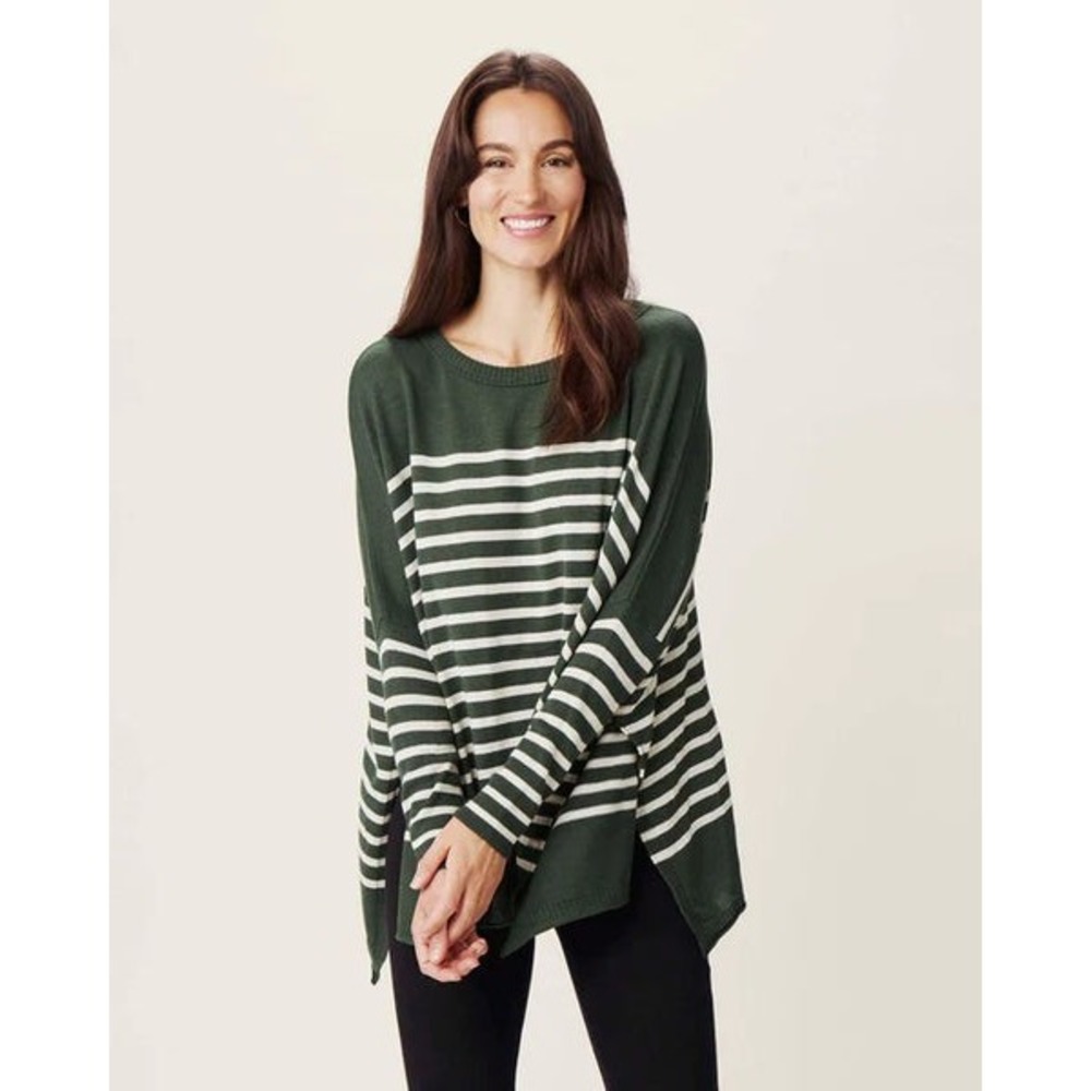 MERSEA OS Striped Boxy Knit Sweater Dark Green Cream One Size‎ Oversized